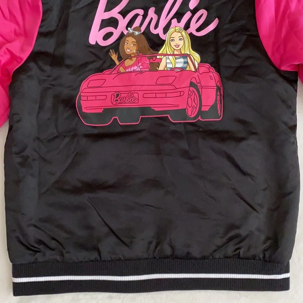 Barbie | Limited Edition Satin Bomber Jacket Corvette Graphic Black Pink (XL)